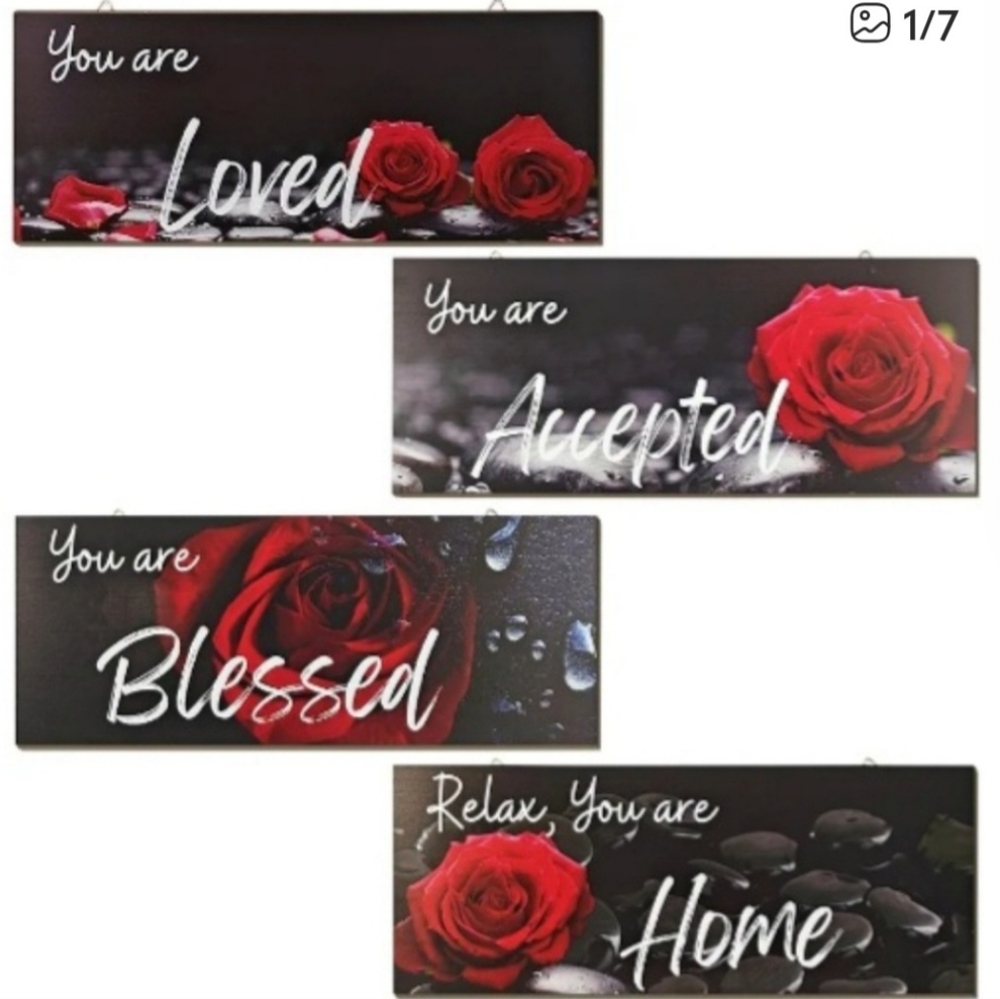 Wall Art Set with Red Roses affirmation blessed loved accepted